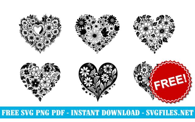 Black-Floral-Hearts-svg-png-free