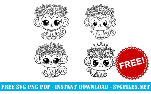 Cute-Floral-Monkey-SVG-PNG-Free