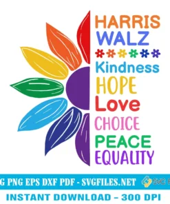 Harris Walz Kindness Hope SVG PNG - Love Choice Peace Equality Designs