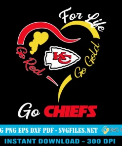 Kansas City Chiefs Heart SVG PNG - For Life Go Red Go Gold Designs