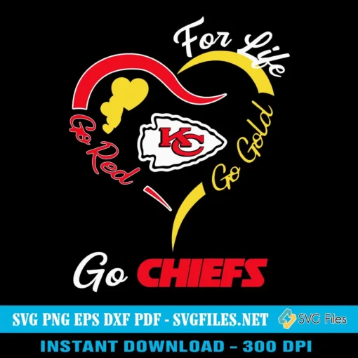 Kansas City Chiefs Heart SVG PNG - For Life Go Red Go Gold Designs