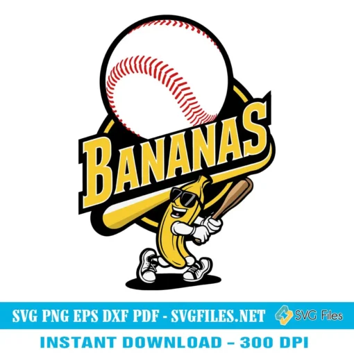 Let's Go Bananas Baseball SVG PNG, Savannah Bananas Mascot Designs